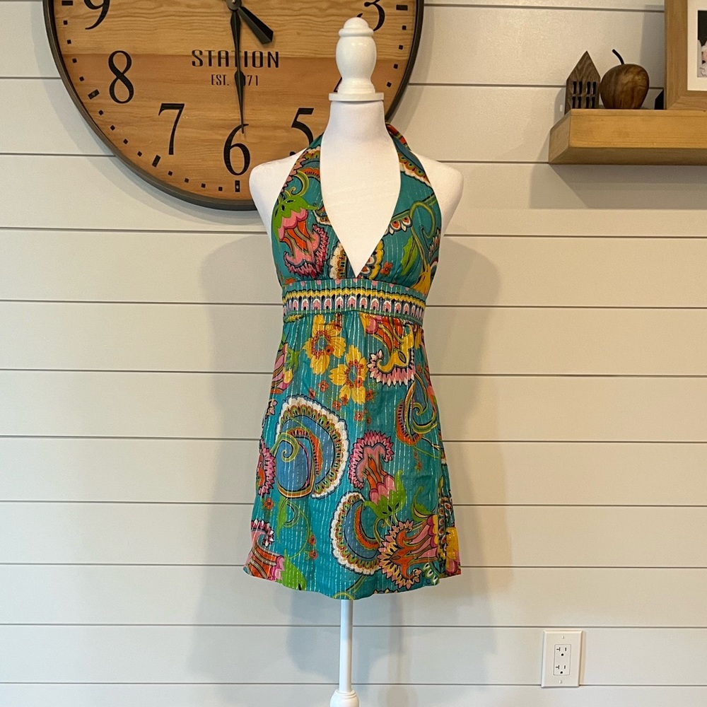 Trina Turk turquoise floral print dress
